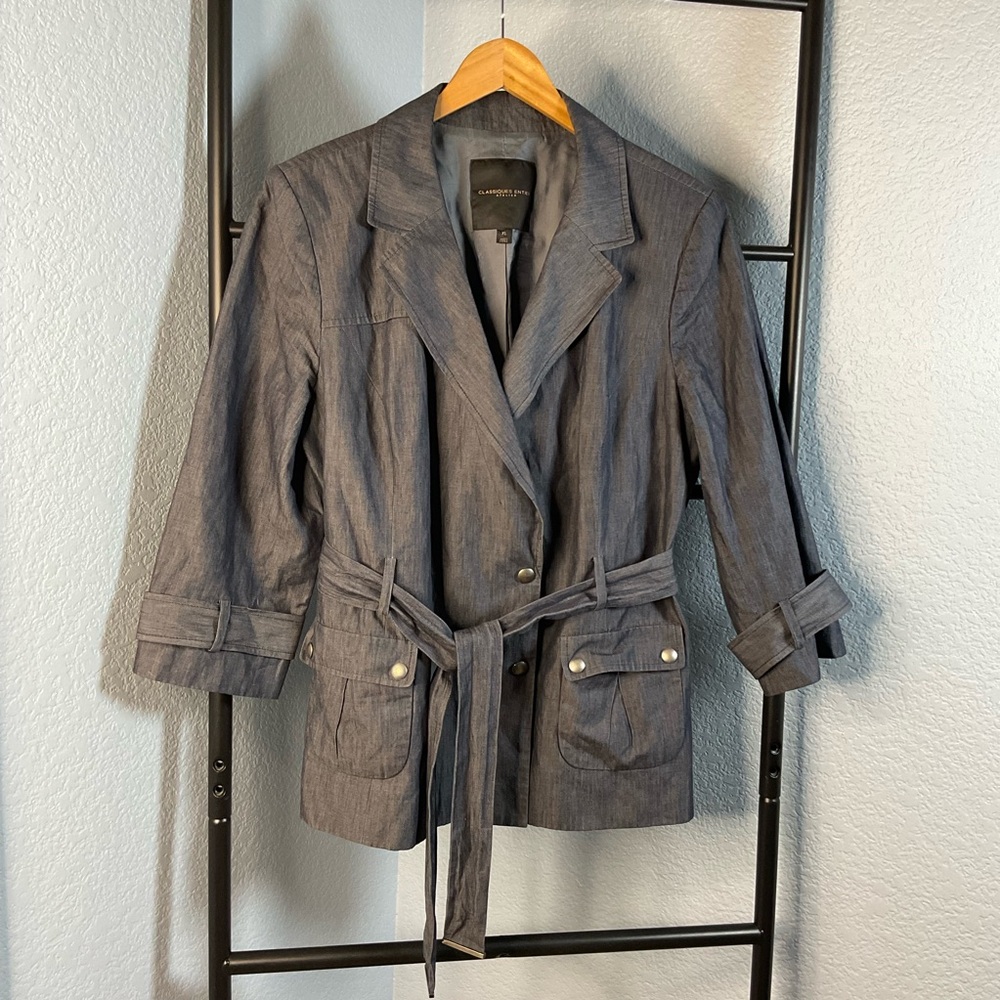 Classiques Entier Atelier XL Blue Belted Utility Blazer Jacket Chambray lined